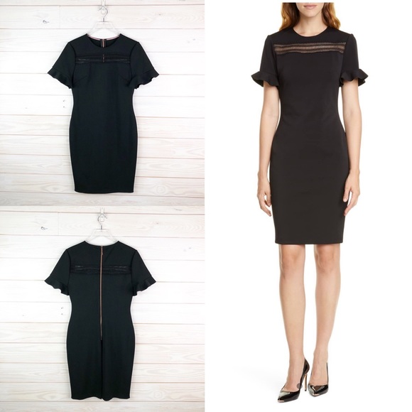 Ted Baker Livsia Lace Panel Pencil Black Dress - Picture 1 of 13